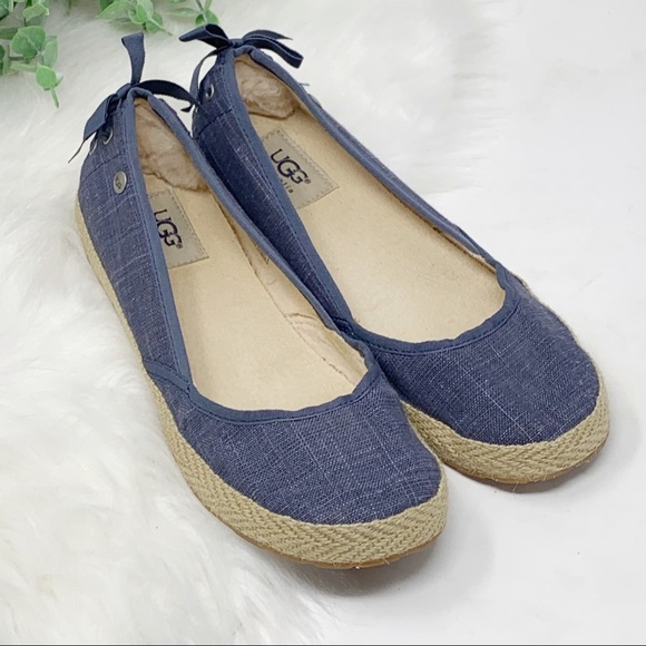UGG Shoes - UGG Indah Blue Canvas Twill Bow Flats size 7